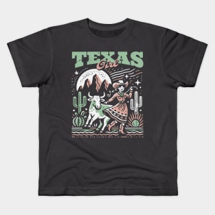 Vintage Texas Girl // Proud Texan Born and Raised // Texas Cowgirl Cactus Kids T-Shirt